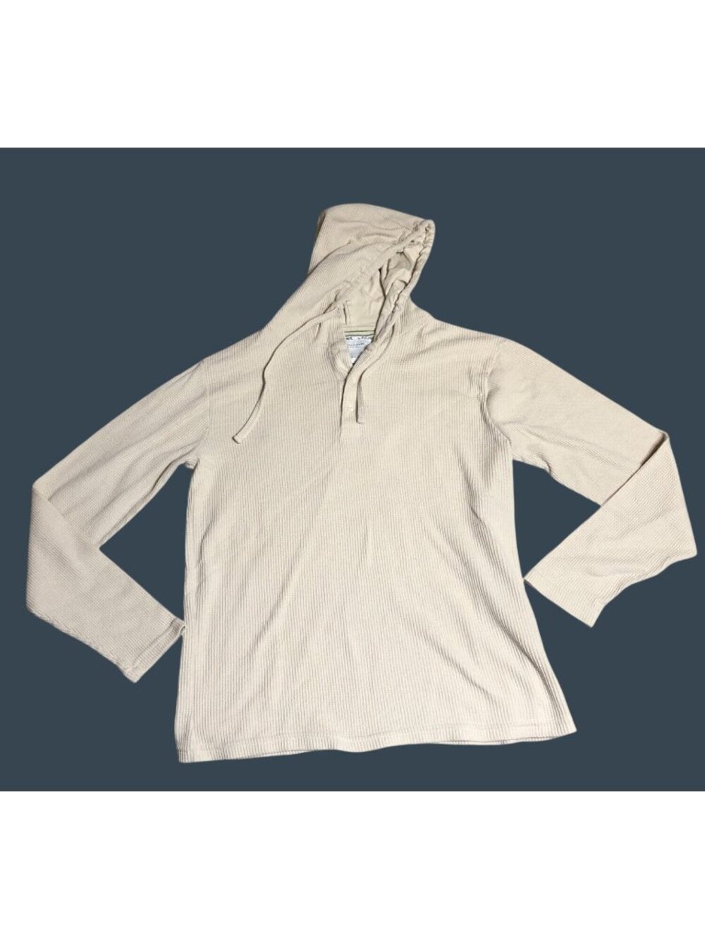 Denim & Flower Ricky Singh Hoodie Shirt Mens S Henley Beige Lightweight Pullover